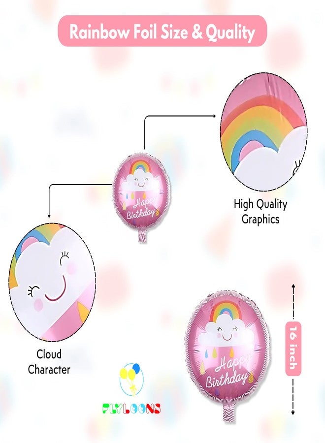 Flyloons 3rd Rainbow Theme Decoration for Birthday Multicolour 3 year Baby Boys Girls Kids 5 Pcs Rainbow Balloons 30 Pcs Pastel Balloons Decoration Kit Set Items 2 Pcs Pink Star - Image 2